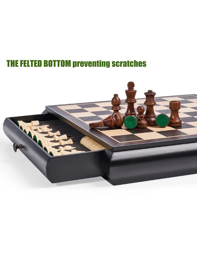 Wooden Chess Checkers Game Set 15.5