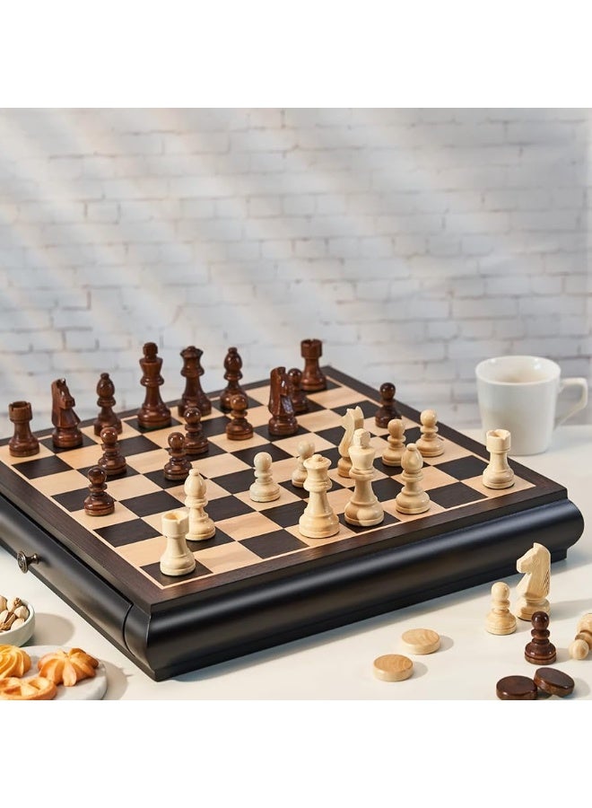 Wooden Chess Checkers Game Set 15.5