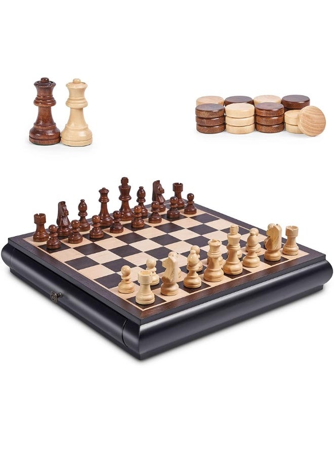 Wooden Chess Checkers Game Set 15.5