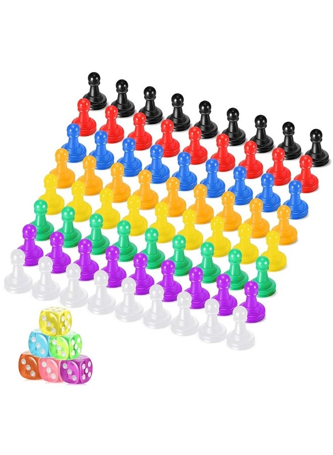 78 Pieces Multicolor Board Game Pieces Include 72 Pieces Multicolor Plastic Pawn Chess Pieces 6 Pieces Plastic 6Sided Game Dice Chess Game Pieces Game Dice Set for Board Game Components Table Marking