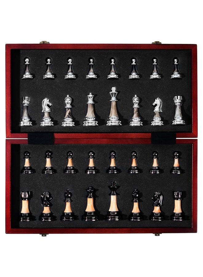 Chess Set Large 16''/42cm Folding Wooden Board with Deluxe Weighted Acrylic Chess Pieces - 3.5