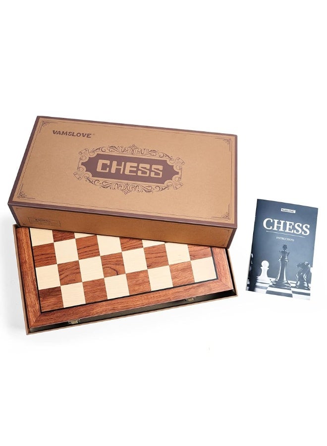 Chess Set Large 16''/42cm Folding Wooden Board with Deluxe Weighted Acrylic Chess Pieces - 3.5