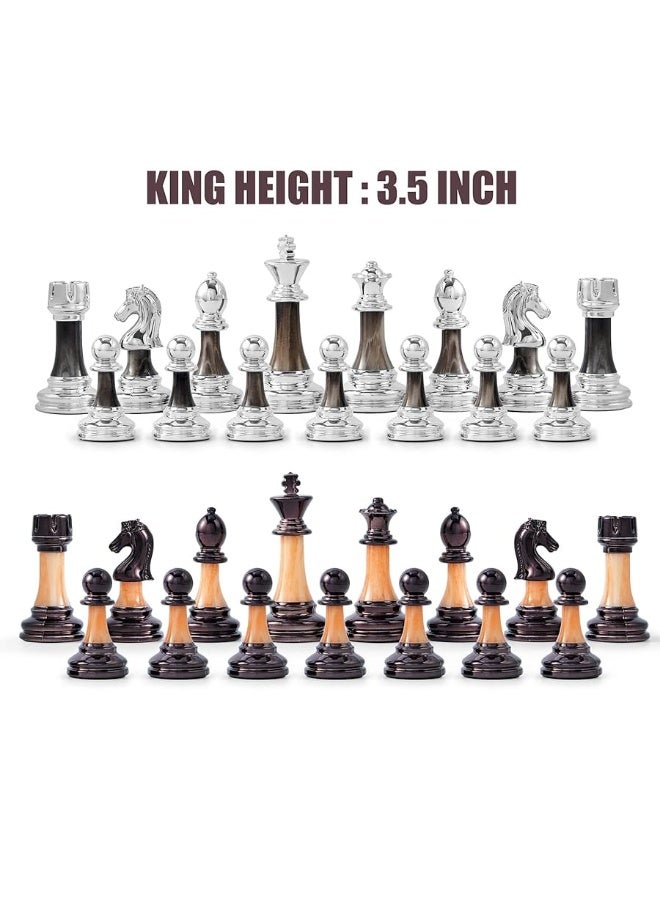 Chess Set Large 16''/42cm Folding Wooden Board with Deluxe Weighted Acrylic Chess Pieces - 3.5