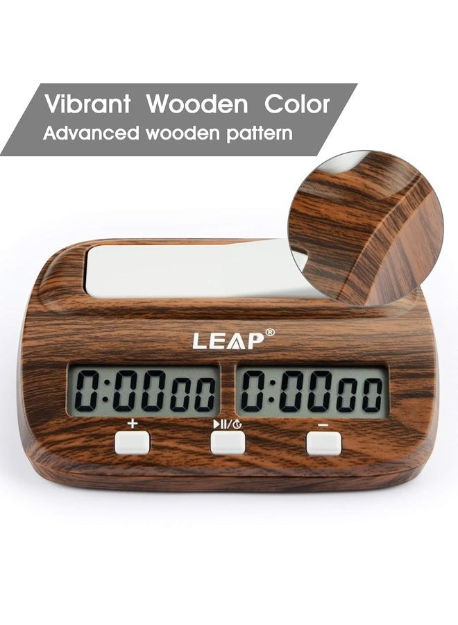 LEAP Chess Clock Digital Chess Timer Professional for Board Games Timer with Alarm Function (Official Store) Wood Appearance