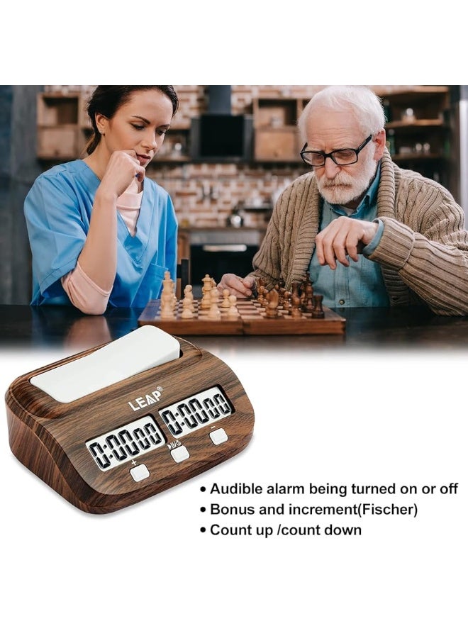 LEAP Chess Clock Digital Chess Timer Professional for Board Games Timer with Alarm Function (Official Store) Wood Appearance