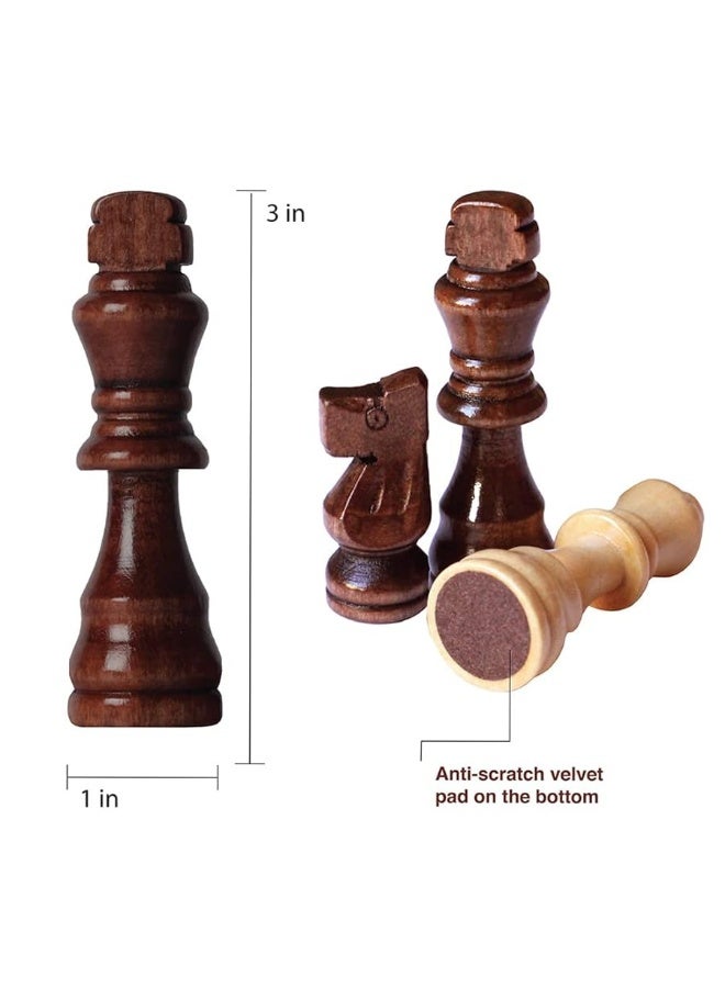 32 Count Wooden Chess Pieces Only with Storage Bags  Staunton Style Wood Chess Pieces for Chess Tournament Compatible with Any Chess Set Contains King Queen and Other Chessmens