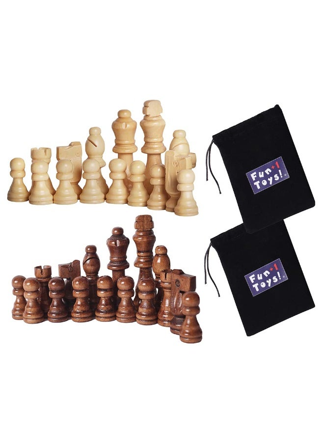 32 Count Wooden Chess Pieces Only with Storage Bags  Staunton Style Wood Chess Pieces for Chess Tournament Compatible with Any Chess Set Contains King Queen and Other Chessmens