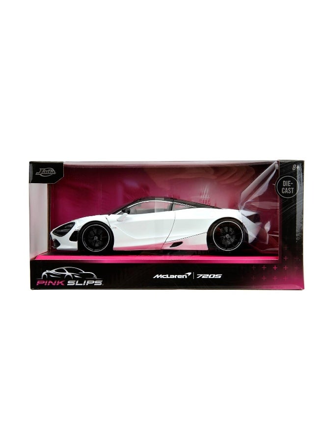 Pink Slips 1:24 W6 McLaren 720S Die-Cast Car w/Base, Toys for Kids and Adults(White)