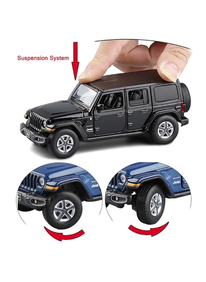 4 Door Wrangler Sahara Hard Top SUV Model Car Diecast Toy Cars 1/32 Scale Metal Vehicle Children's Die-cast Vehicles, Doors Open, Light Sound, Toys for Boys Gifts Kids Adults Men Collection, Blue