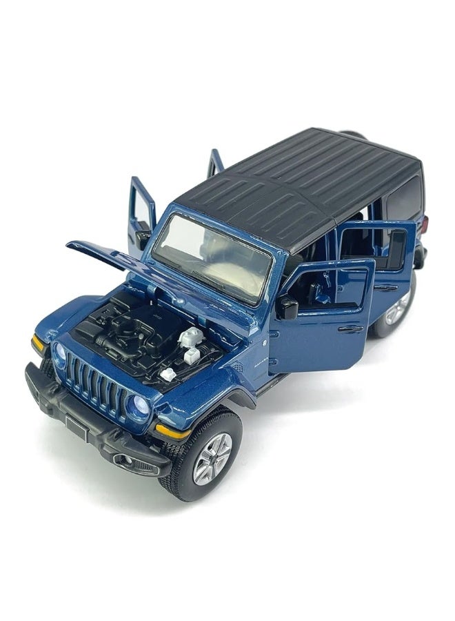 4 Door Wrangler Sahara Hard Top SUV Model Car Diecast Toy Cars 1/32 Scale Metal Vehicle Children's Die-cast Vehicles, Doors Open, Light Sound, Toys for Boys Gifts Kids Adults Men Collection, Blue