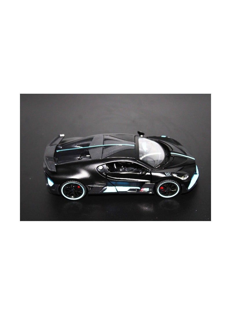 1:32 Bugatti Divo Diecast Metal Pullback Toy Car for Kids Best Gift for Boys Realistic Design Light & Sound (Black)