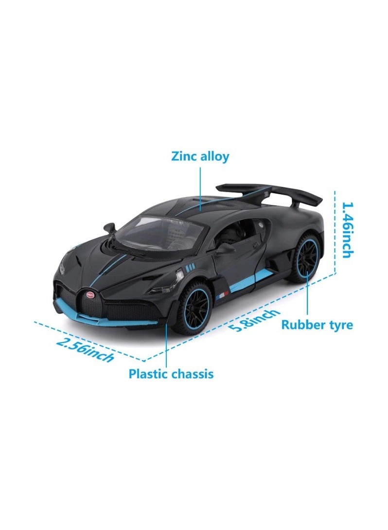 1:32 Bugatti Divo Diecast Metal Pullback Toy Car for Kids Best Gift for Boys Realistic Design Light & Sound (Black)