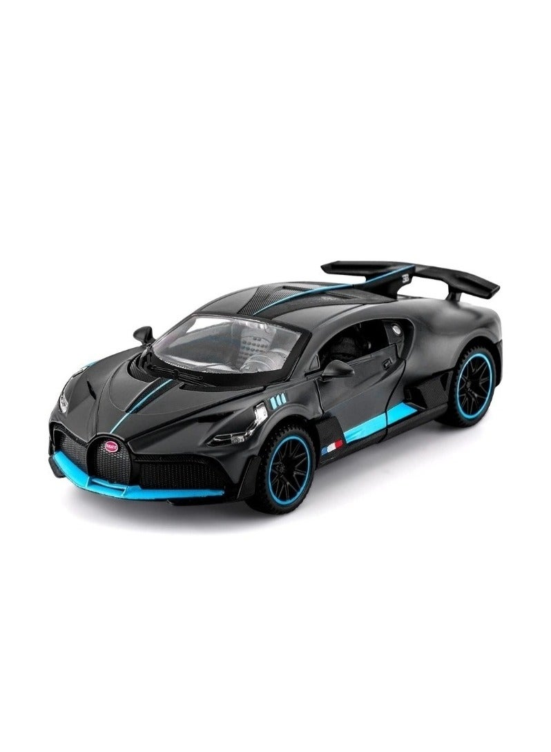 1:32 Bugatti Divo Diecast Metal Pullback Toy Car for Kids Best Gift for Boys Realistic Design Light & Sound (Black)