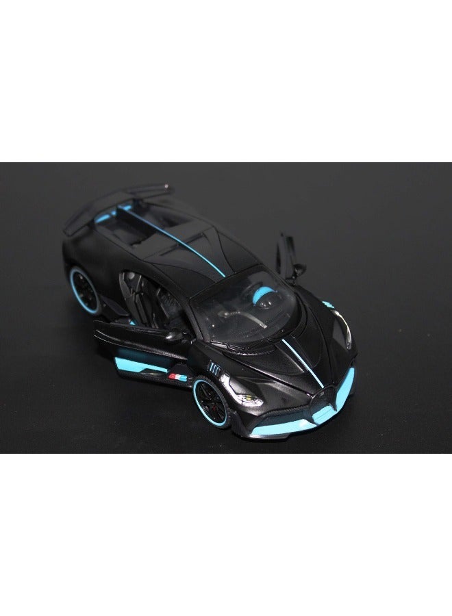 1:32 Bugatti Divo Diecast Metal Pullback Toy Car for Kids Best Gift for Boys Realistic Design Light & Sound (Black)