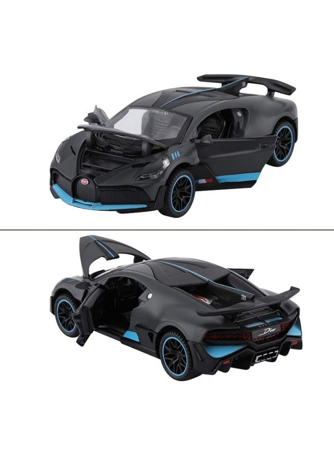 1:32 Bugatti Divo Diecast Metal Pullback Toy Car for Kids Best Gift for Boys Realistic Design Light & Sound (Black)