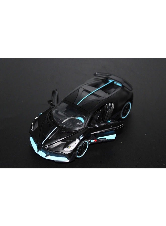 1:32 Bugatti Divo Diecast Metal Pullback Toy Car for Kids Best Gift for Boys Realistic Design Light & Sound (Black)