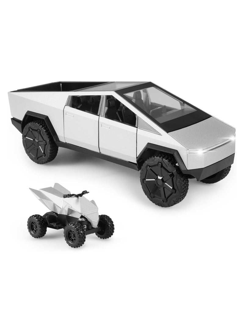 1:24 Diecast Metal Cybertruck Toy - Realistic Cybertruck Model with Sound, Light, and Pull-Back Action - Ideal for Collectors and Kids, Silve