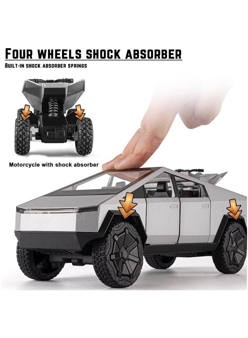 1:24 Diecast Metal Cybertruck Toy - Realistic Cybertruck Model with Sound, Light, and Pull-Back Action - Ideal for Collectors and Kids, Silve