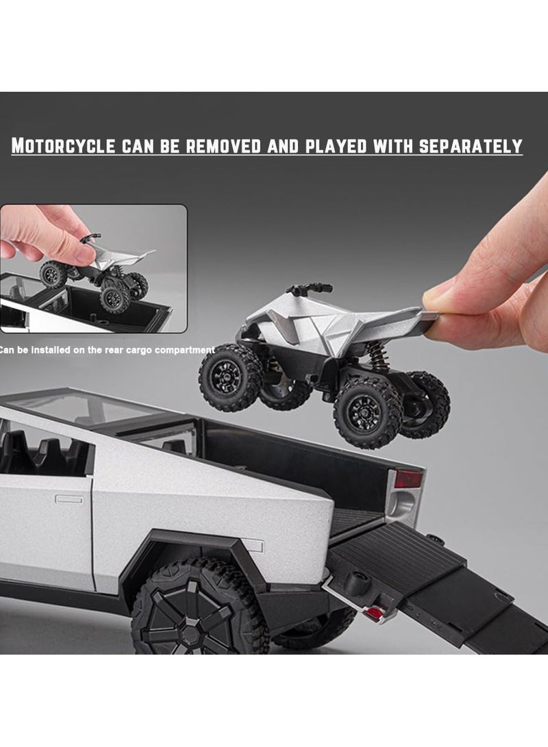 1:24 Diecast Metal Cybertruck Toy - Realistic Cybertruck Model with Sound, Light, and Pull-Back Action - Ideal for Collectors and Kids, Silve