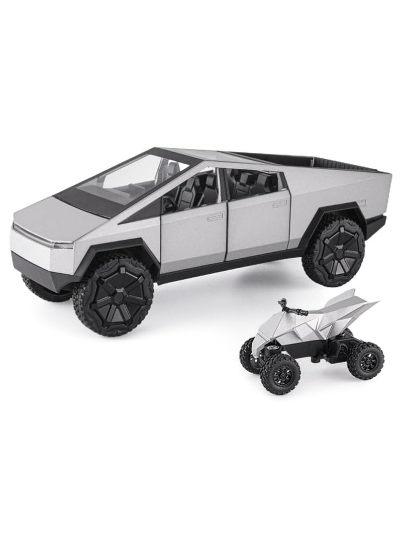 1:24 Diecast Metal Cybertruck Toy - Realistic Cybertruck Model with Sound, Light, and Pull-Back Action - Ideal for Collectors and Kids, Silve