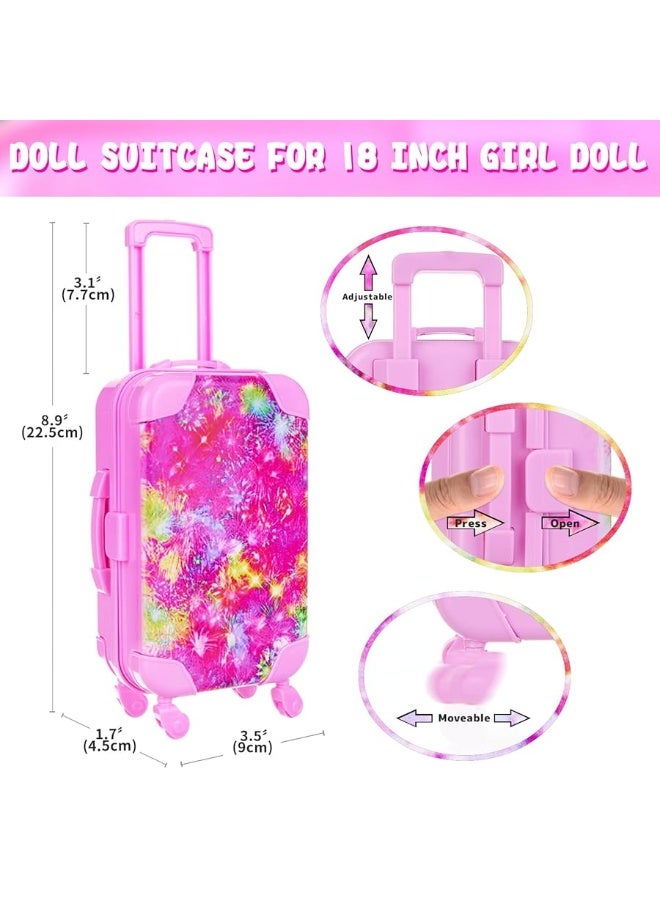 Ecore Fun American 18 Inch Doll Clothes and Accessories Doll Suitcase Set 10 Pcs Doll Travel Play Set with Doll Backpack Clothes Hair Clips Camera Computer Phone Fit 18 Inch Dolls Girl Gifts