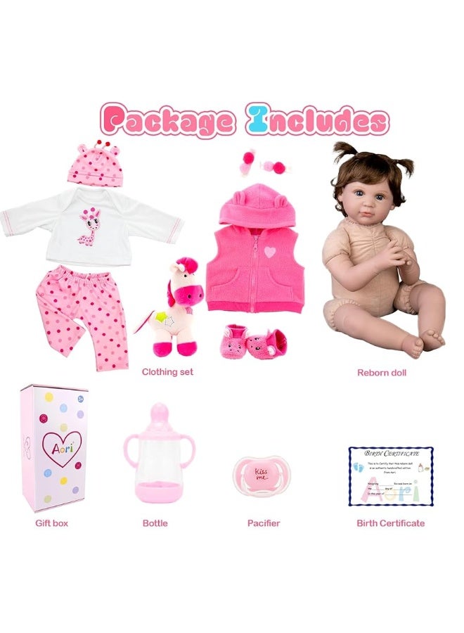 Aori Lifelike Reborn Baby Dolls - Realistic Baby Doll 22 inch Newborn Girl Doll with Feeding Toy Accessories Gift Set