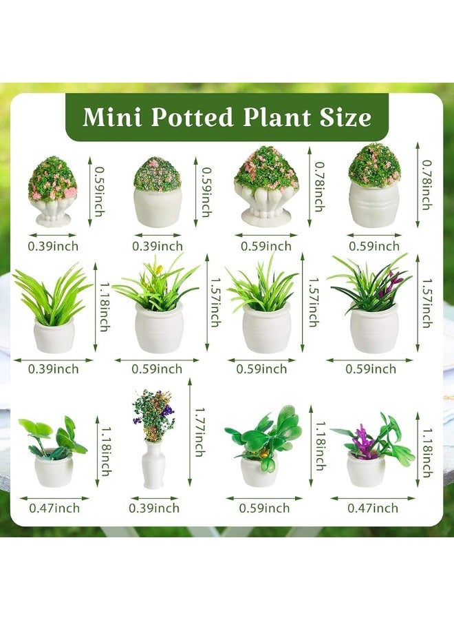 Chuangdi 12 Pieces Miniature Dollhouse Plant Flowers Mini Potted Plant Artificial Tiny Greenery Ornament Miniature Hanging Potted Plant Faux Flower Model Dollhouse Decoration, 6 Types