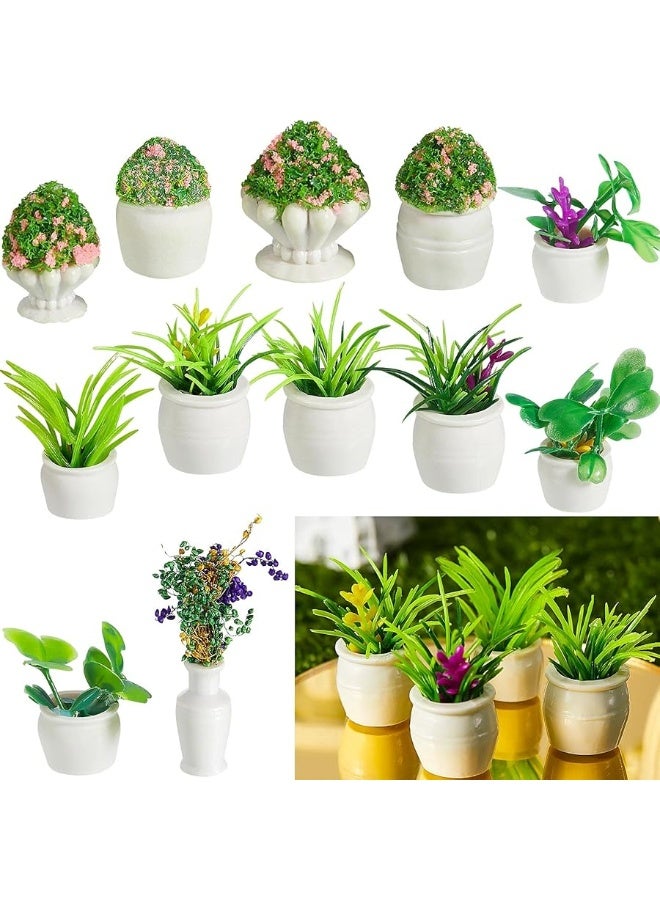 Chuangdi 12 Pieces Miniature Dollhouse Plant Flowers Mini Potted Plant Artificial Tiny Greenery Ornament Miniature Hanging Potted Plant Faux Flower Model Dollhouse Decoration, 6 Types