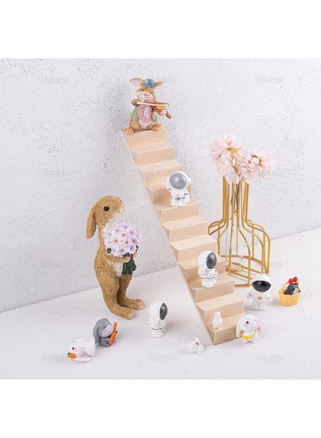 AUEAR, Miniature Stairs Wood Stair 1:12 Wooden Stringer Steps Model DIY Staircase Accessories Decor for Furniture Micro Landscape Decorations No-Handrail Model Role