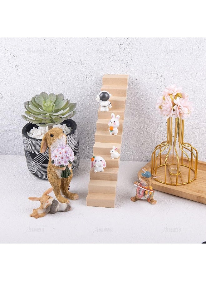 AUEAR, Miniature Stairs Wood Stair 1:12 Wooden Stringer Steps Model DIY Staircase Accessories Decor for Furniture Micro Landscape Decorations No-Handrail Model Role