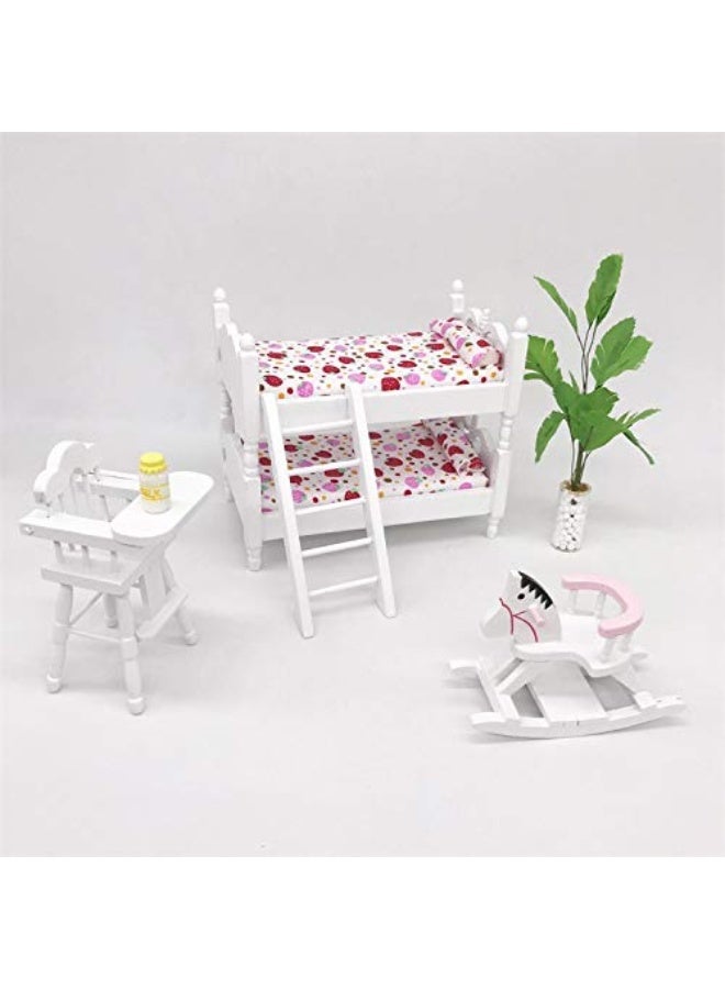 Loft Bed, 1:12 Wooden Dollhouse Miniature Furniture Decor Bunk Bed with Ladder, Kids Children's Bedroom Set Play Toy