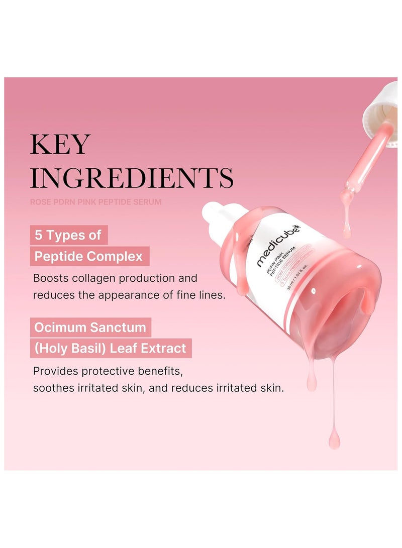 Medicube PDRN Pink Peptide Serum, Pink glow serum, Vegan PDRN, Peptide, Niacinamide, Hydrating & Moisturizing & Firming, Uneven Skin Tone, Pore Care, Korean Skincare | 1.01 fl.oz/30ml