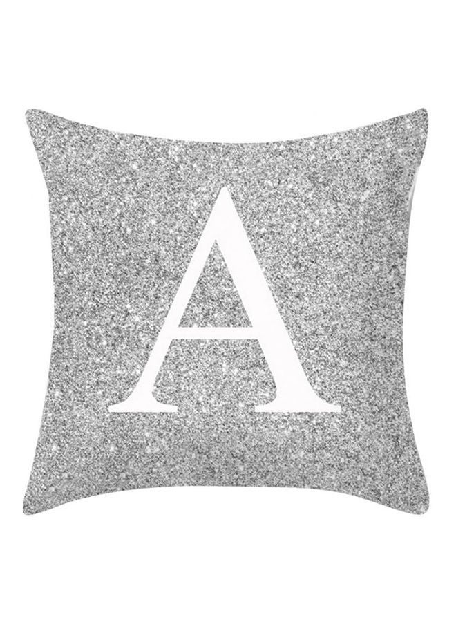 Letter Printed Throw Pillow Case Metallic Silver