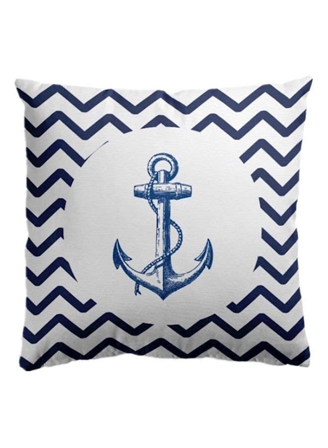 Nautical Wind Ship Anchor Stripe Printing Pillow Cover Cotton Blue/White 45 x 45centimeter