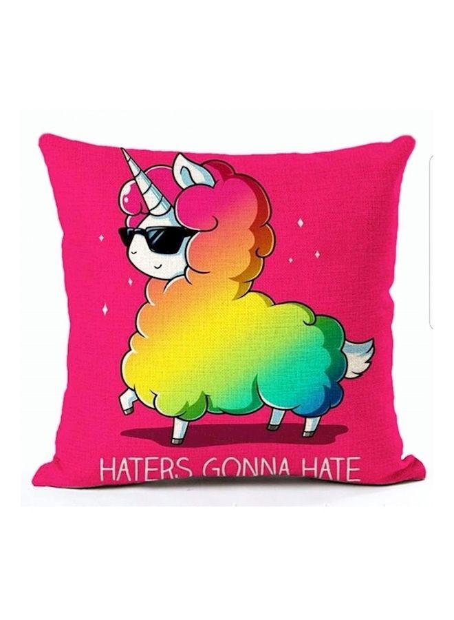 Unicorn Printed Pillow Cover Linen Pink/Yellow 45x45centimeter