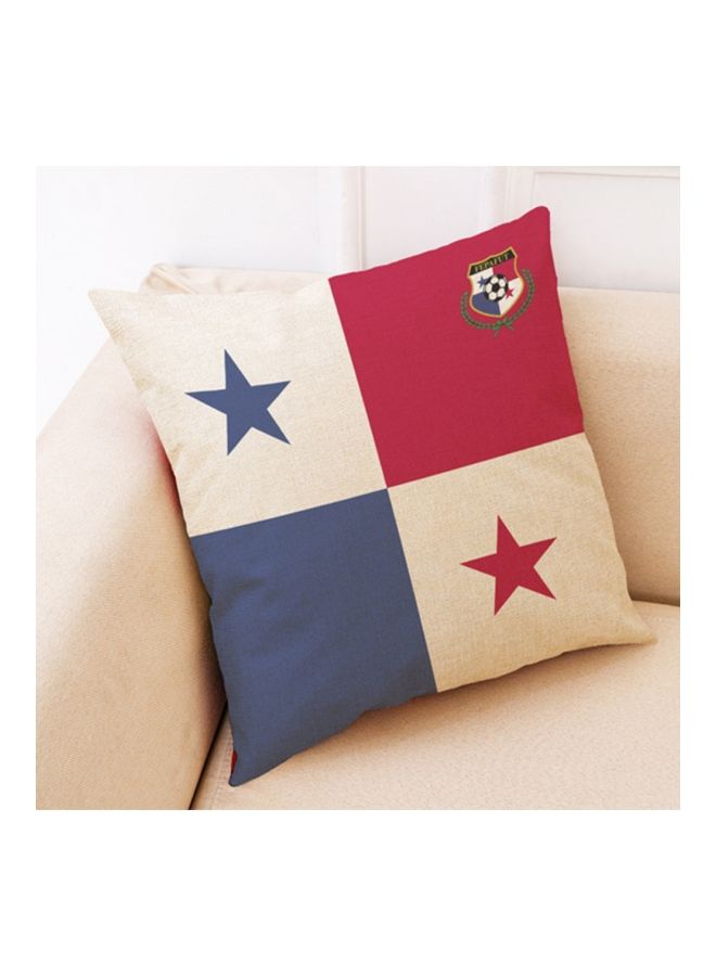 Printed World Soccer Themed Decorative Cushion Cover Linen Blue/Beige/Red 45x45centimeter