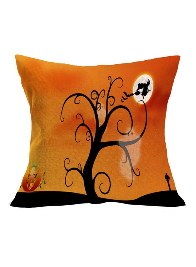 Halloween Tree Decorative Pillow Cushion Cover Linen Yellow/Black 45 x 45centimeter