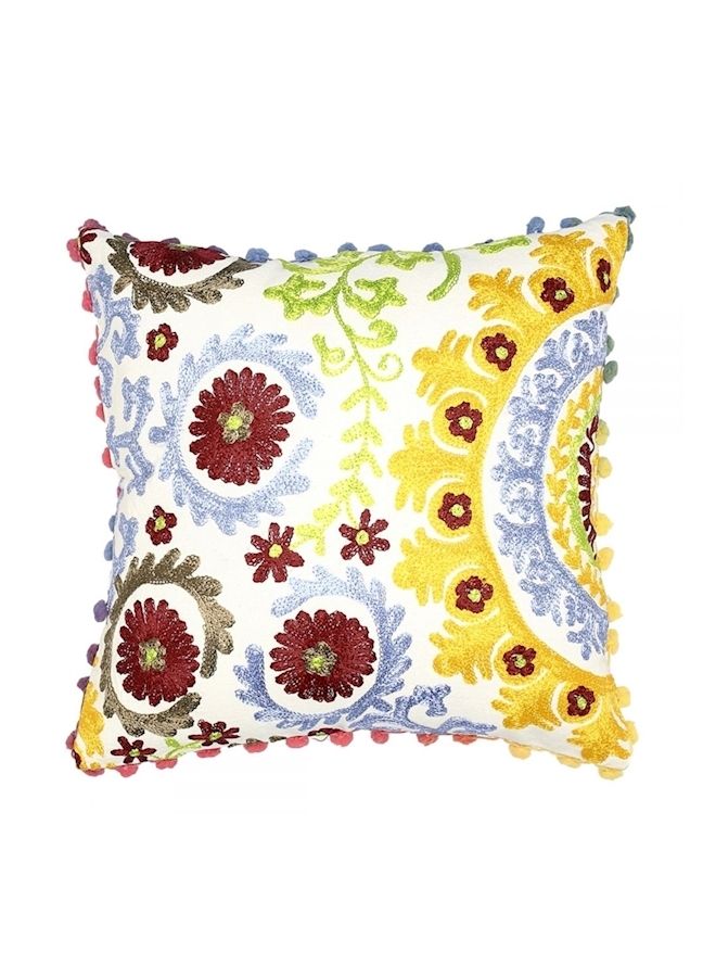 Embroidered Cushion cotton White/Yellow/Purple 40x40cm