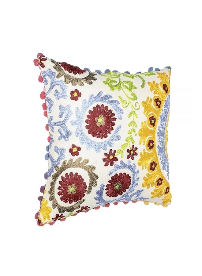 Embroidered Cushion cotton White/Yellow/Purple 40x40cm
