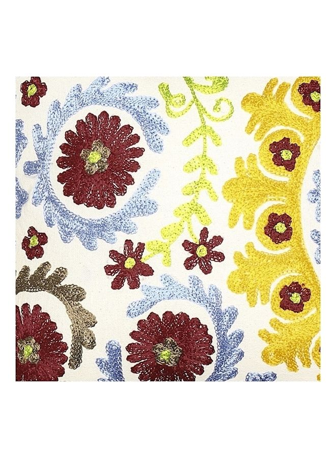 Embroidered Cushion cotton White/Yellow/Purple 40x40cm