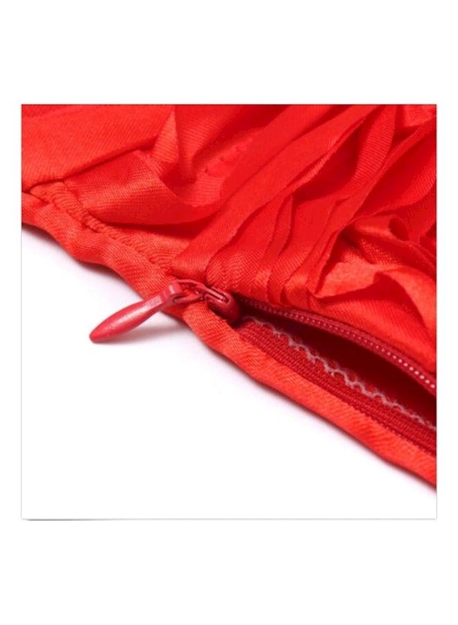 3D Rose Embroidered Cushion Cover polyester Red