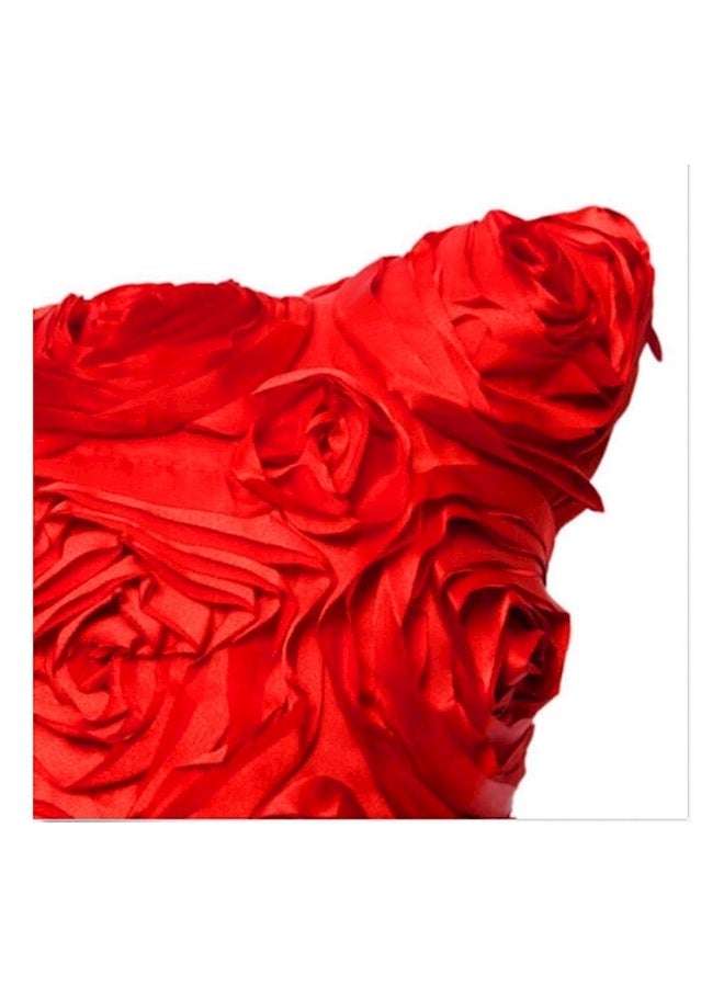 3D Rose Embroidered Cushion Cover polyester Red