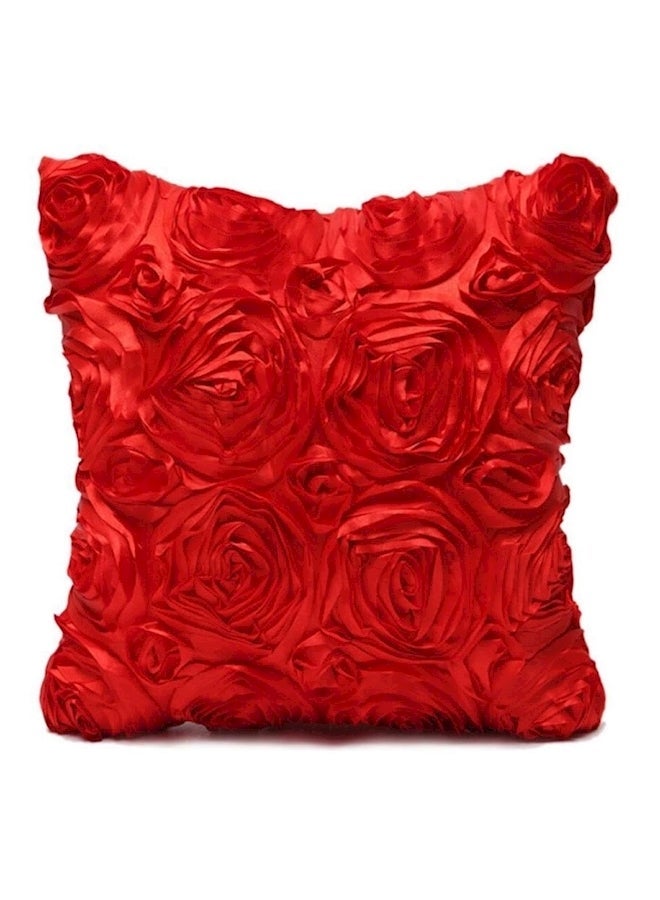 3D Rose Embroidered Cushion Cover polyester Red