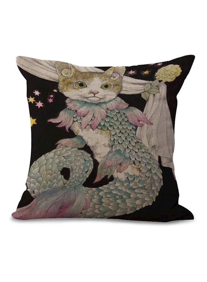 Cat Printed Cushion Cover combination Black/Grey/Green 45 x 45cm