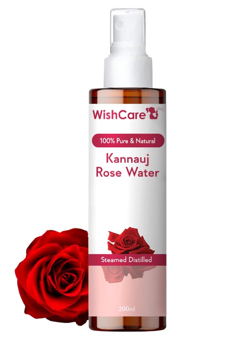 WishCare Pure & Natural Rose Water - For Skin, Face & Hair - Steam Distilled - Kannauj Gulab Jal - Spray Skin Toner - Free From Paraben, Alcohol & Chemicals - 200 ml