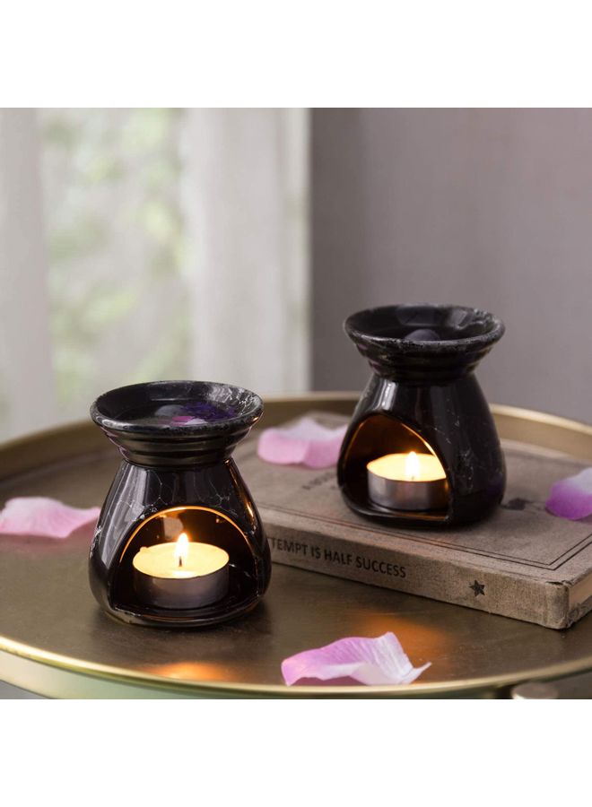 Pack Of 2 Ceramic Aromatherapy Candle Holder Black 3x3.25inch