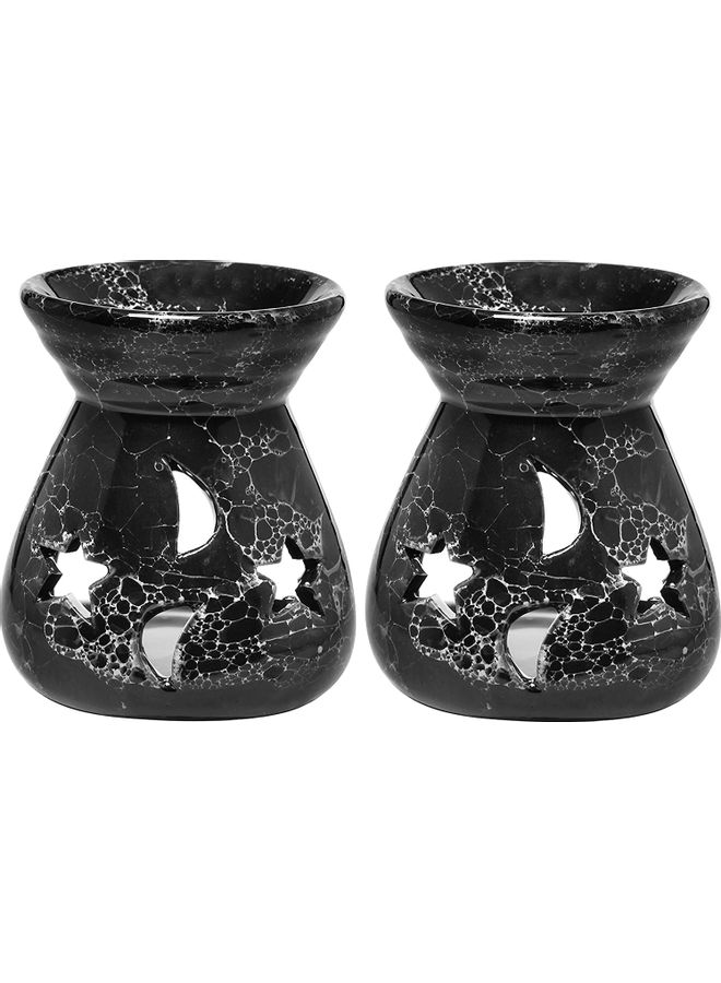 Pack Of 2 Ceramic Aromatherapy Candle Holder Black 3x3.25inch