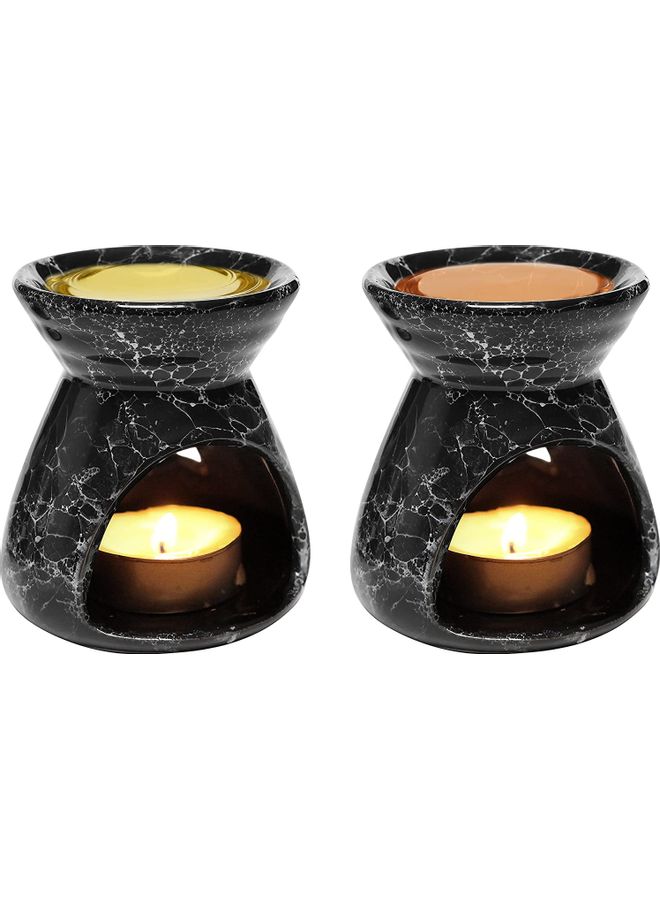 Pack Of 2 Ceramic Aromatherapy Candle Holder Black 3x3.25inch