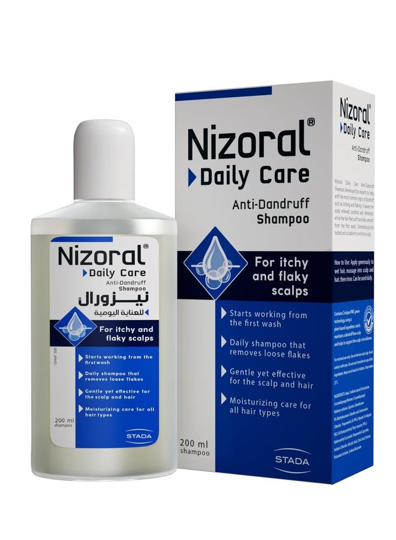 Nizoral Daily Care Anti-Dandruff Shampoo, 200ml, Works on Dandruff from 1st wash, Moisturizing Care for all Hair types, Dandruff Prevention Shampoo