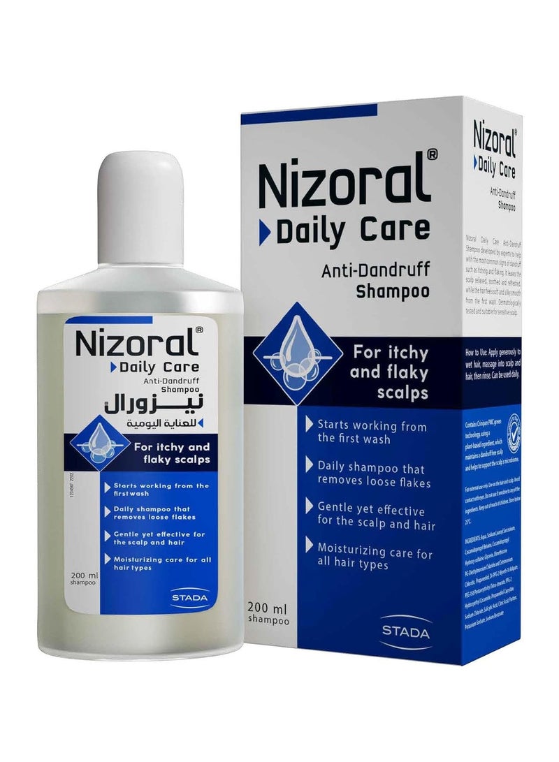 Nizoral Daily Care Anti-Dandruff Shampoo, 200ml, Works on Dandruff from 1st wash, Moisturizing Care for all Hair types, Dandruff Prevention Shampoo